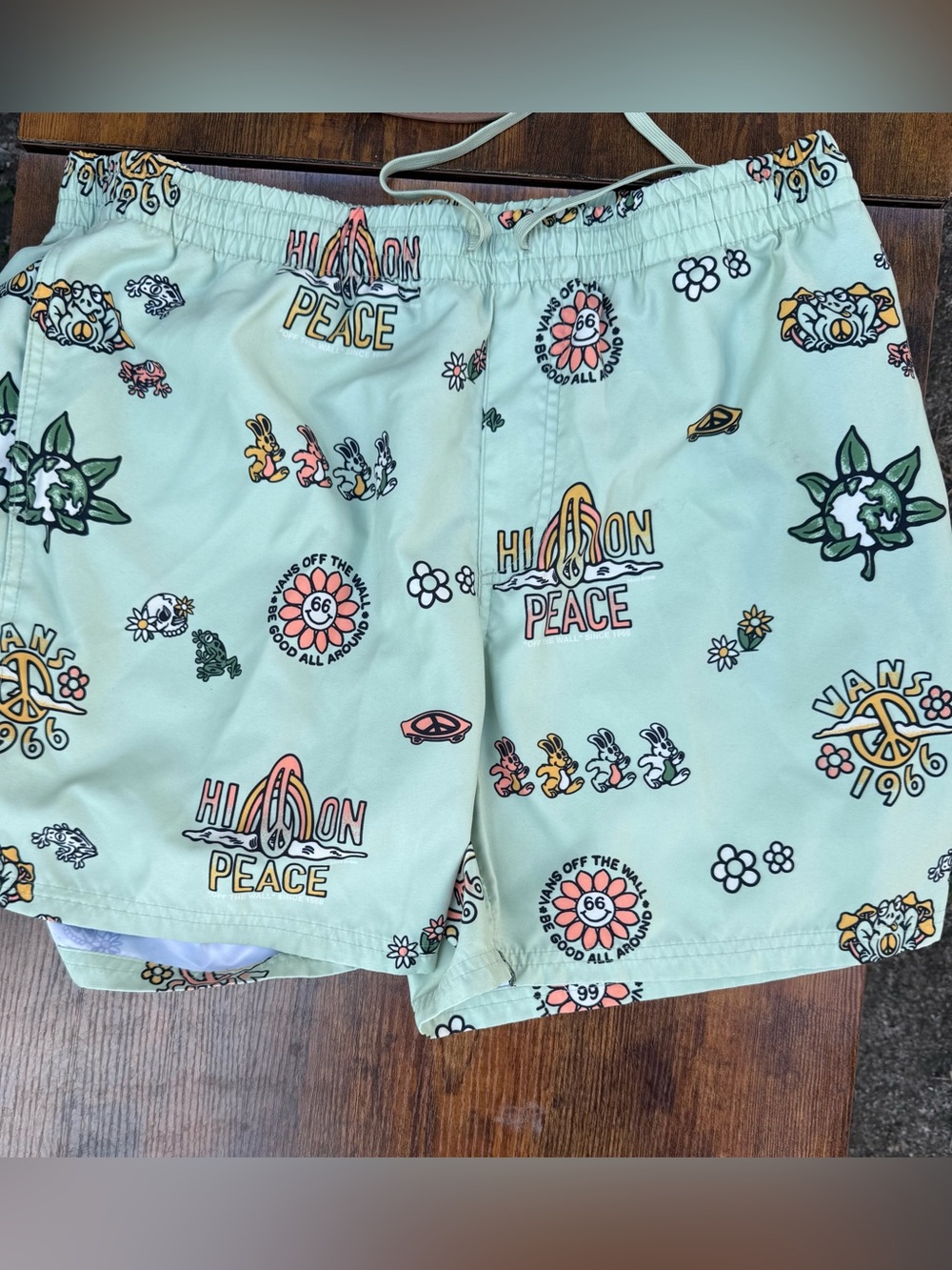 Vans Mint Green Graphic Swim Shorts with Multicolor Prints